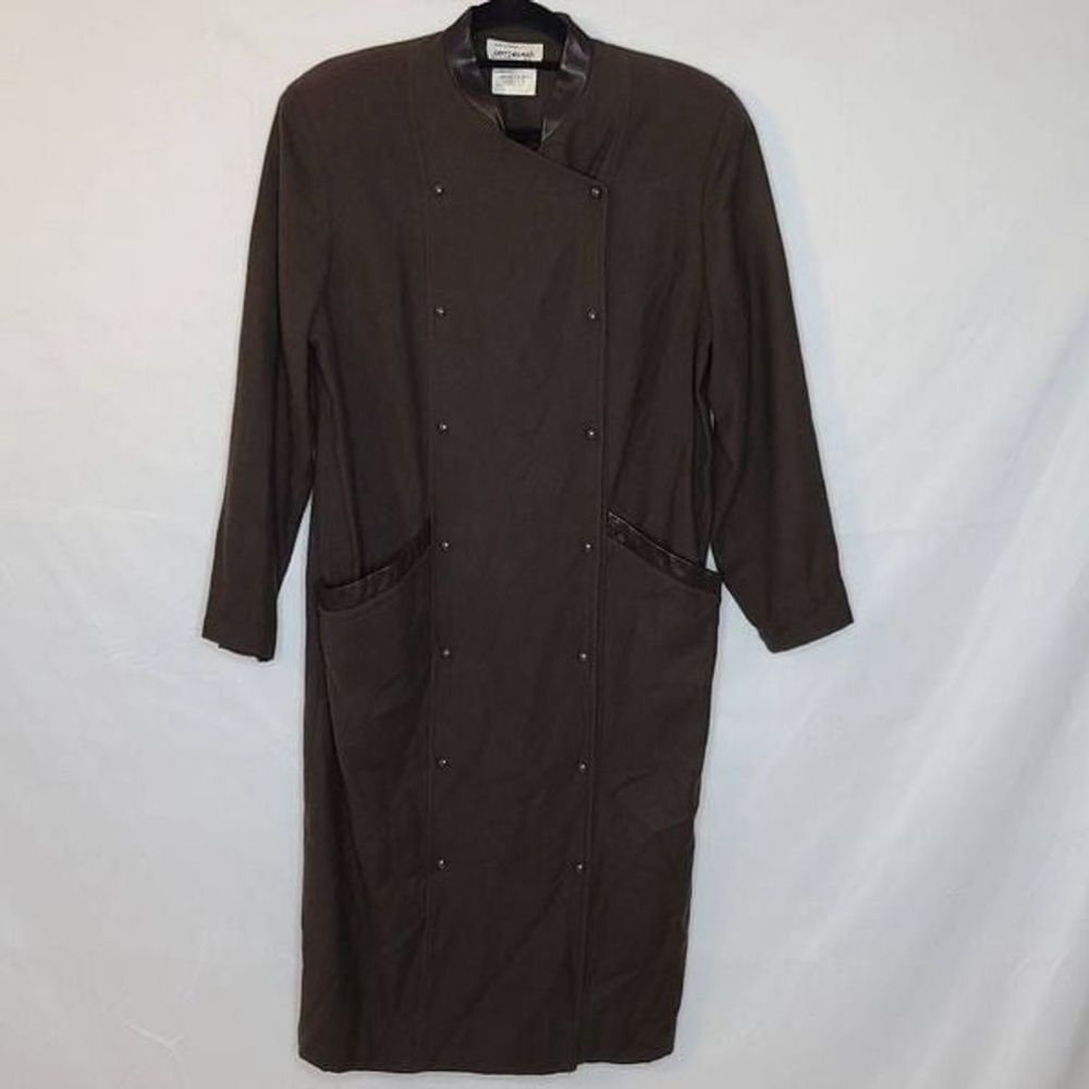 Georges Rech Paris Vintage 70s Designer Coat Sheer Wool and Leather sz 40-42 Bro